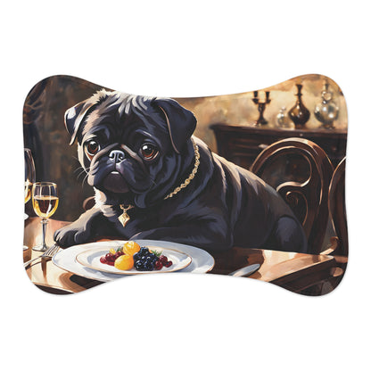 Black Pug Dinning - Bone Shape Pet Feeding Mat