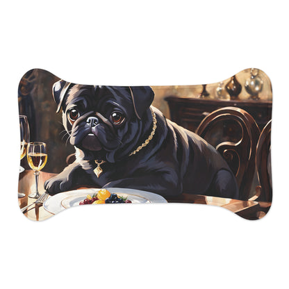 Black Pug Dinning - Bone Shape Pet Feeding Mat