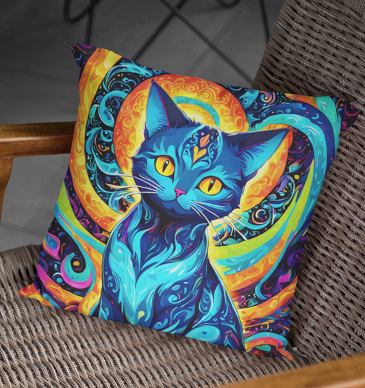 Psychedelic cat Square Pillow