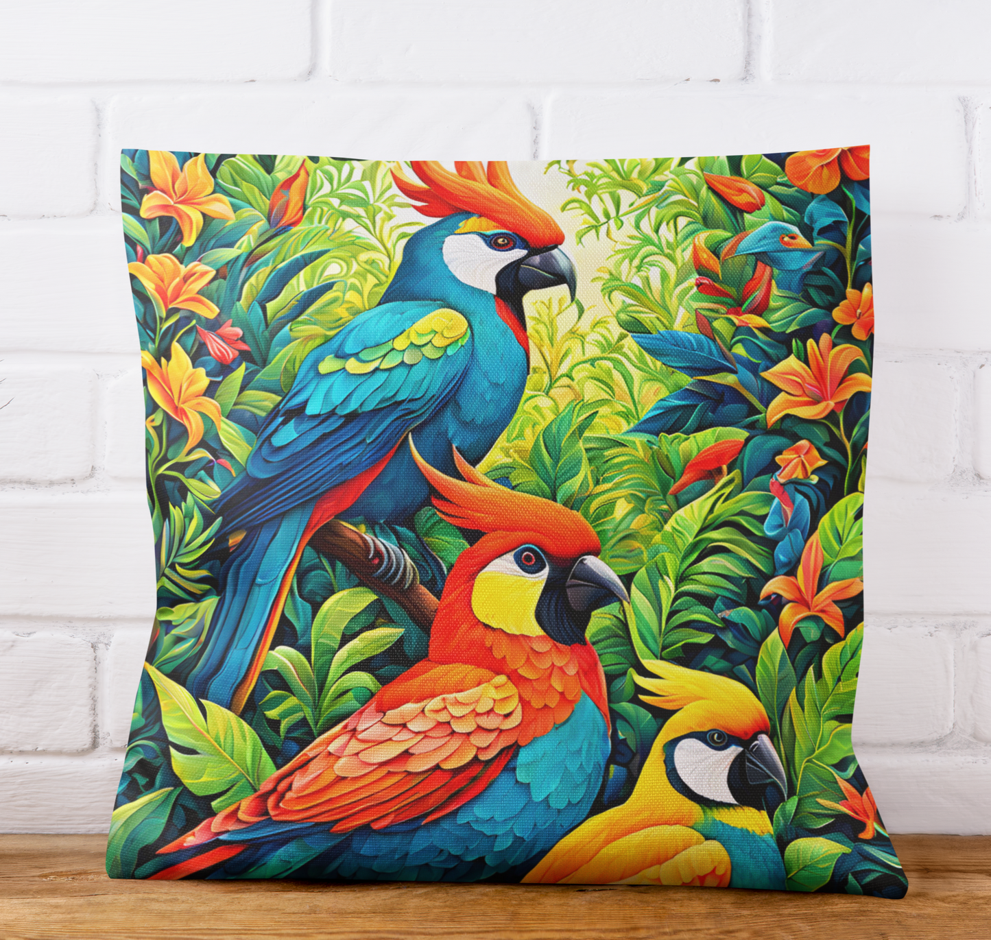 Colorful Birds Square Pillow